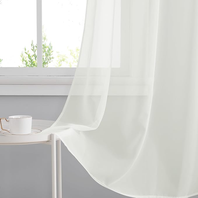 RYB HOME Voile Curtains for Living Room, Breathable Airy Lightweight Grommet Window Panels, Light Filtering Curtains for Living Room, Kids' Room, Ivory, 54" W x 96" L, Set of 4 Panels