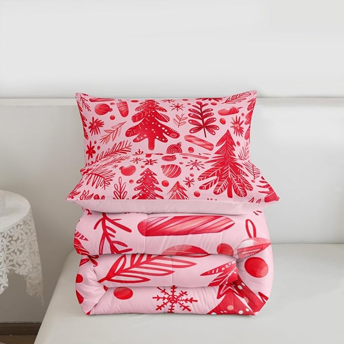 Feelyou Christmas Kids Comforter Set Full Size Snowflake Candy Bedding Set Xmas Tree Duvet Quilt for Kids Boys Girls Bedroom Pine Tree Decor Microfiber Ultra Soft Breathable