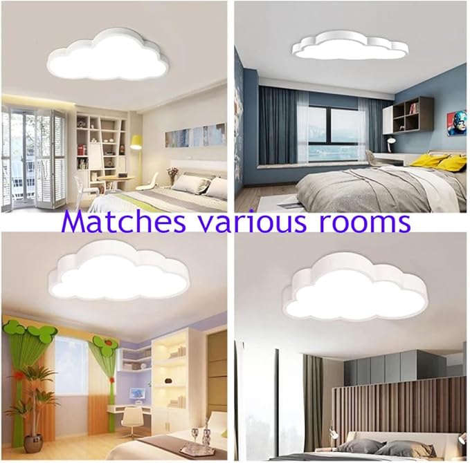 Modern Kids Room Ceiling Light,19in LED Light Fixture/with Remote Adjustable Lighting, Close-to-Ceiling Fixture for Bedroom, Kindergarten, Hallway, Balcony (White)