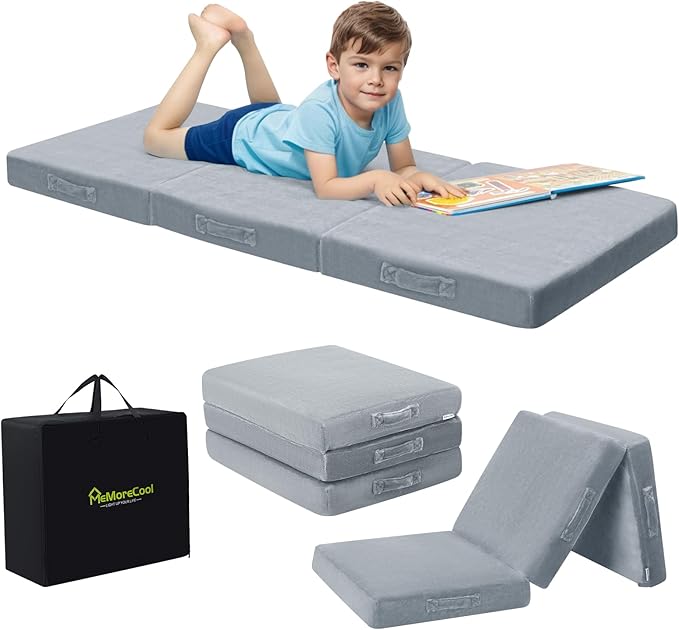 MeMoreCool Foldable Floor Mattress for Kids, Toddler Floor Nap Mat for Sleeping Daycare, Small Child Foldable Mattress Floor Bed, Trifold Futon Portable Tri Folding Mattress, 57x22 Inch