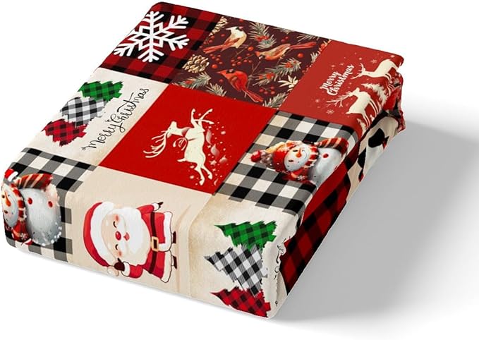Manfei Christmas Duvet Cover Set Twin Size, Deer Tree Snowman Santa Claus Print Comforter Cover with 1 Pillowcase, Plaid Grid Print Bedding Set 2pcs for Kids Boys Girls Bedroom Decor,No Comforter