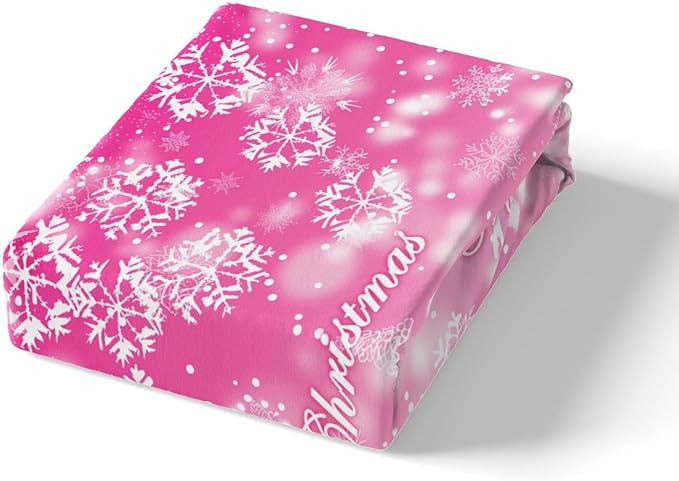 Manfei Christmas Pink Duvet Cover Set Queen Size, Xmas Trees Deer Snowflake Bedding Set 3pcs for Kids Girls, New Year Theme Comforter Cover Soft Polyester Quilt Cover with 2 Pillowcases,No Comforter