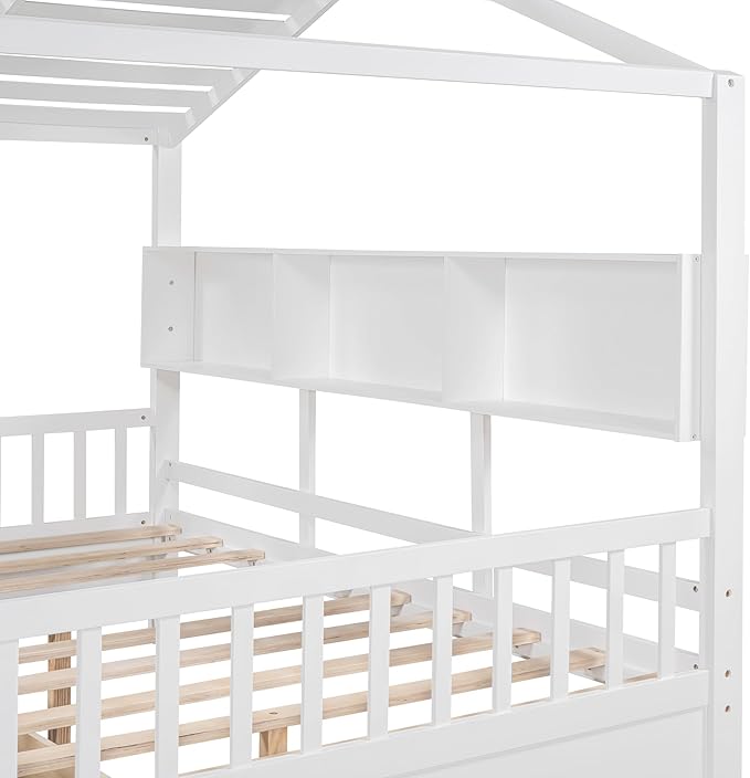 Bellemave Full Size House Bed with 2 Storage Drawers,Full Kids Bed with Storage Shelves,Wooden House Bed Frame for Girls,Boys,Can be Decorated,White
