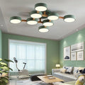LED Flush Mount Ceiling Light Fixture with 3000K/4000K/6000K Temperatures Selectable,44Inch 96W Chandelier Modern Wood Ceiling Lamp for Bedroom Kitchen, 8-Lights Indoor Lighting Green Pendant Light