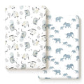 Pack n Play Sheets Fitted 2 Pack, Stretchy Ultra Soft Jersey Knit Pack and Play Sheets, Universal Fitted Portable/Mini Crib Mattresses Snug and Safe, Cute Elephant Print for Boys and Girls