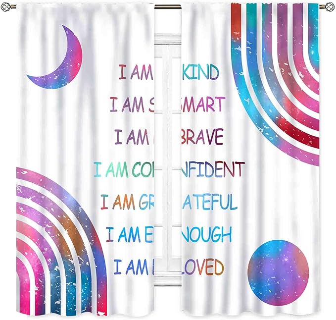 Colorful Curtains for Girls Bedroom, Watercolor Rainbow Cartoon Abstract Circle Polka Dots Splashes Cute Window Drapery for Kids Boys Girls Classroom Living Room Nursery Bathroom, 42"x54" Inch