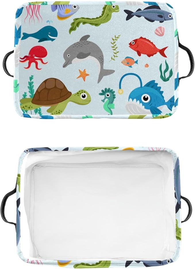 Deven Ocean Animal Personalized Large Storage Baskets for Organizing Shelves with Handle,Closet Decorative Storage Bins for Bathroom,Nursery,Home
