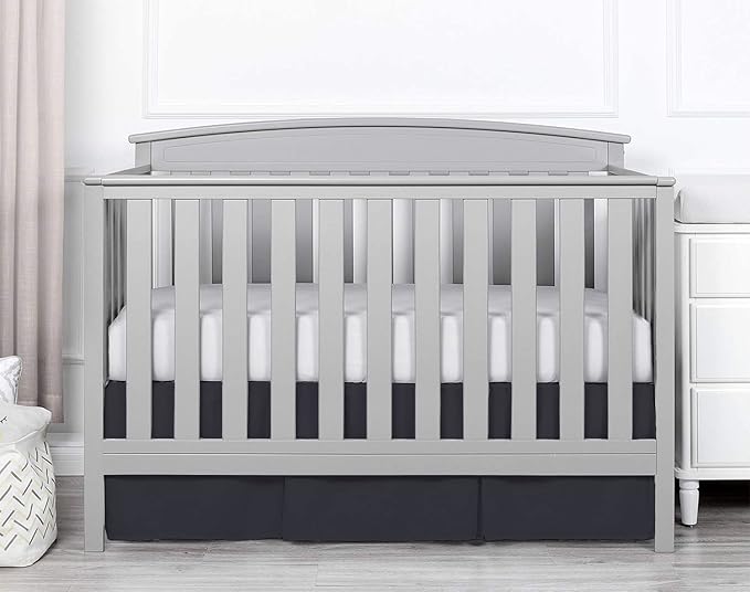 Box Pleated Crib Bed Skirt Premium 100% Cotton 800 Thread Count Nursery Crib Toddler Bedding Crib Bedskirt for Baby Boys or Baby Girls, (28" x 52") + 16" Drop Lenght - Black Solid