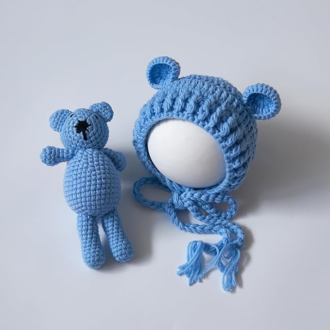 Zeroest Newborn Baby Boy Girl Photography Props Bear Hat Outfits Crochet Kint Handmade Cap Set for Newborn Photo Shoot