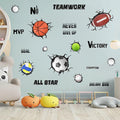3D Sport Balls Wall Decals, Football, Volleyball, Rugby, Basketball, Tennis Vinyl Wall Stickers, Removable Sports Break Through The Wall Artwork for Boys Bedroom Playroom Decor