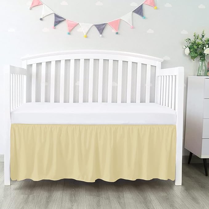 100% Egyptian Cotton, Nursery Crib Toddler (28" x 52" + 14") 800 Thread Count Crib Skirt Dust Ruffle, Bedding Skirts for Baby Boys or Girls, 14" Drop, Ivory Solid