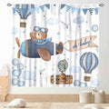 Cartoon Bear Curtains, Kids Boys Girls Cute Lovely Bear Adventure Airplane Cloud Pastel Blue Window Drapery Treatments for Baby Living Room Bedroom Nursey Toddler Classroom 2 Panels, 84"x84" Inch