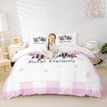 Manfei Xmas Trees Duvet Cover Set Full Size, Pink Plaid Grid Snowflake Comforter Cover with 2 Pillowcases, Christmas Theme Bedding Set for Kids Girls Room Decor New Year Bedspread Cover, No Comforter