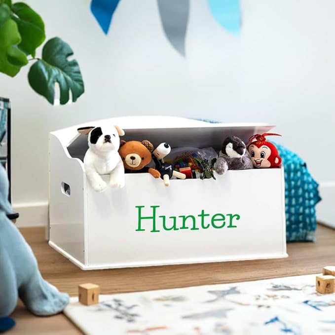 DIBSIES Personalized Creative Wonders Toy Box, Signature Series for Boys, 30 x 19.25 x 18 inches, Soft-Close Lid (White)