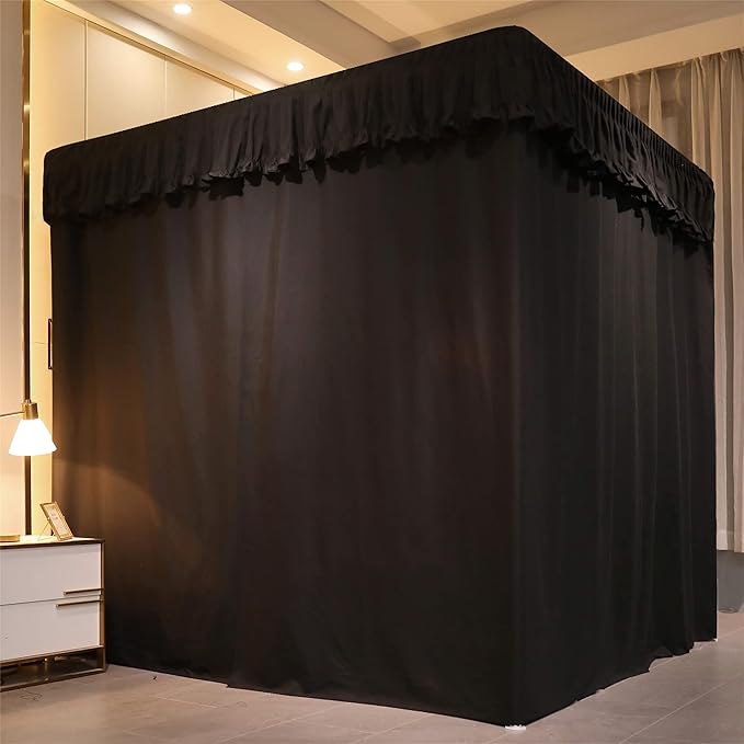 VETHIN Elastic Roof Style Four Corner Post Princess Bed Canopy Curtains Cozy Breathable Tent Canopy Mosquito Net for Girls & Adults Bedroom Decoration (Black, 70-78" W*86" L*82"*H/(King))