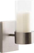 Kate and Laurel Zabler Modern Metal Wall Sconce, 5 x 6 x 10, Antique Nickel, Round Candle Holder with Removable Glass Cylinder for Flameless Candle Display in Bedroom or Bathroom