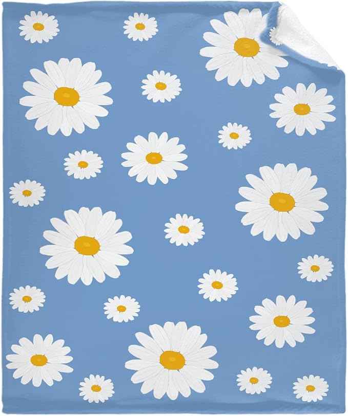 Thuswarm Floral Daisy Flowers Blue Flannel Throw Blanket Gifts Warm Cozy Soft Funny Print Blankets for Summer Room Decoration Bed Couch Sofa 40”×30” XSmall for Pets