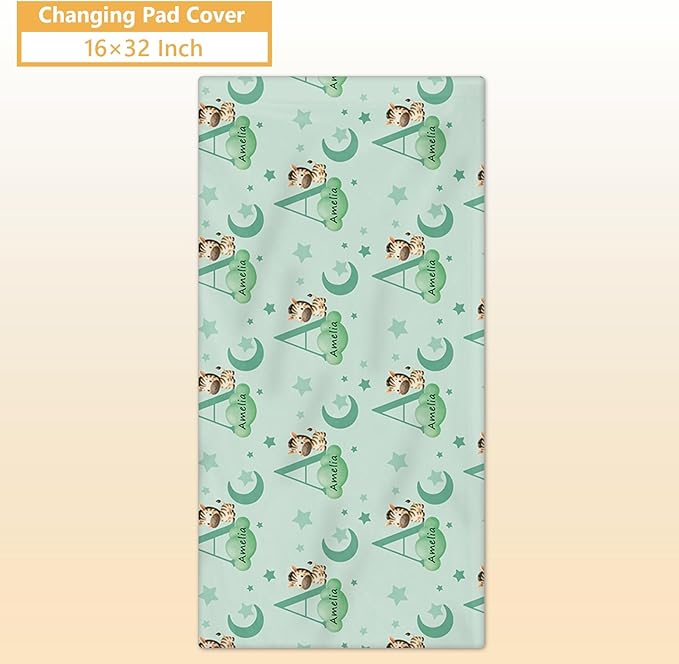 Custom Crib Bedding Set, 5 Pcs Personalized Name Baby Crib Sets for Newborns Infants Toddlers, Green Zebra Nursery Bedding Set for Boys Girls, Double Layer Baby Bedding Sets Customized Gifts