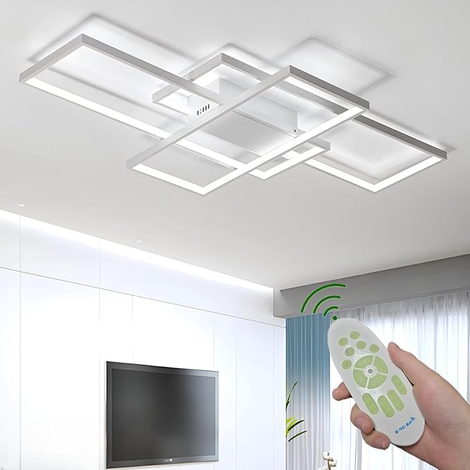 Flush Mount Modern LED Ceiling Light Fixture,With remote control Dimmable 3 Color Selectable Ceiling Lamp Ceiling Light for sitting room Kitchen Bedroom Hallway Porch (White, 55.1*31.5*2.5 IN)