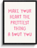 Motivational Quote Wall Art, kind heart message, pastel minimalist wall decor, matte finish framed canvas print, positive affirmation poster artwork, for girls room dorm gift, 12x15 inch