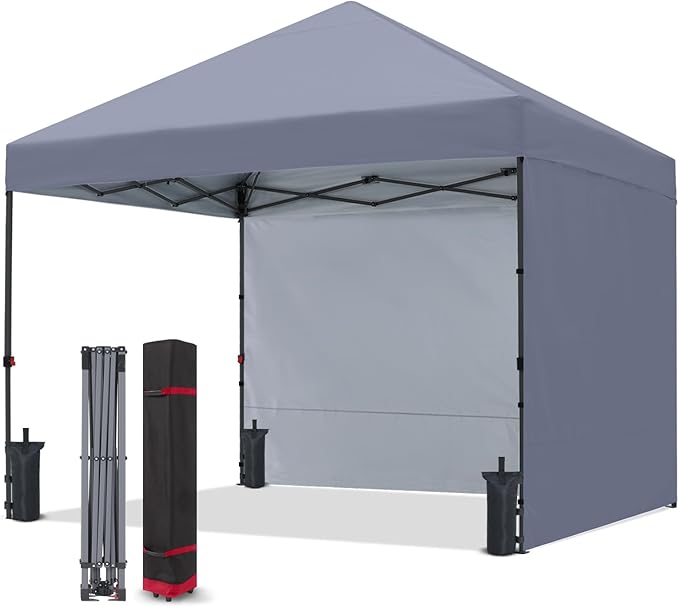 COOSHADE Pop Up Canopy Tent 10x10 with 2 Sidewalls, Outdoor Shade Instant Canopy Tents(Grey)
