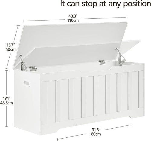 43.3" Storage Chest Extra Large,Storage Trunk with 2 Safety Hinges,Wooden Storage Bench,Shoe Bench,43.3x15.7x19.1 Inch,Easy Assembly,Storage Bench for Bedroom,Living Room,entryway(White).