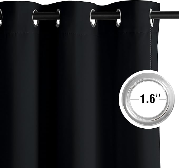 NICETOWN 100% Black Out Curtains 63 Inches Long 2 Panels for Living Room, Bedroom, Office Thermal Insulated Blackout Drapes Solid Grommet Noise Reducing Window Curtains, W40