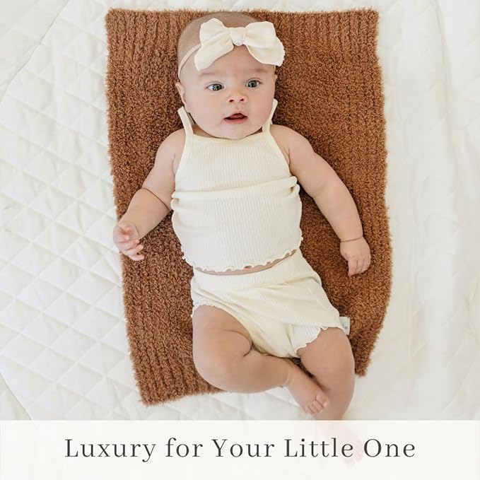SARANONI Bamboni Baby Blanket | Luxury Plush Super Soft Blanket | Breathable Comfort Infant Baby Blankets for Boys & Girls | Caramel, Mini - 15” x 20”