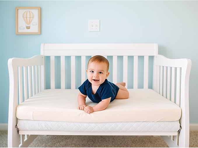 Organic Cotton Crib Mattress Protector (Water-Resistant) - Breathable Fitted Liner Pad, GOTS-Certified, Hypoallergenic, Made in USA - Bassinet 30"x15" - Pack of 1