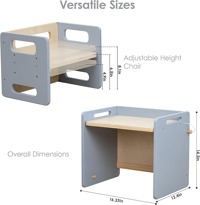 Montessori Weaning Table and Chair Set - Adjustable Design for Toddlers, Ideal for Mealtime, Learning, and Play, Grey