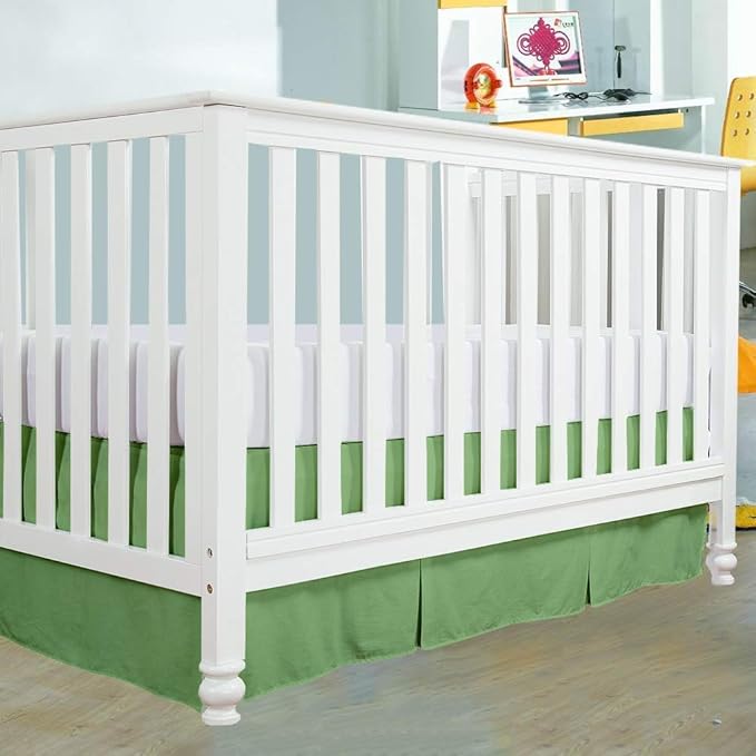 Cottington Lane Crib Bed Skirt Pleated Crib Skirt Dust Ruffle, 100% Natural Cotton, Nursery Crib Toddler Bedding Skirts for Baby Boys or Girls, 14" Soft Crib Dust Ruffle Drop Crib Skirt-Sage