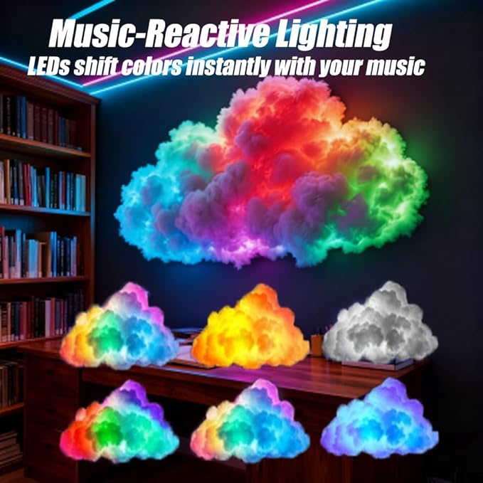 LED Cloud Light with Music Rhythm, 2025 New Cloud Lights for Ceiling,Bedroom,Gaming Room, Music-Sync Dynamic Lighting Effect, Cool Stuff for Boys, For Ceiling Bedroom Office Party (78.7in LED light)