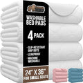 GORILLA GRIP Washable Underpads, Waterproof Reusable Heavy Absorbency Incontinence Bed Pads, Leak Proof Toddler Mattress Pad, 24x36 4 Pack, Slip Resistant for Bedwetting, Adults and Kids, White