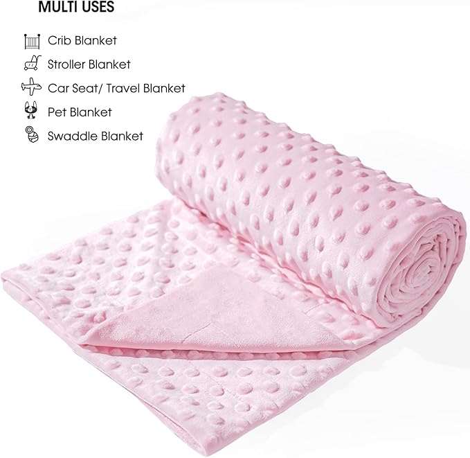 david's kids Micro Fleece Minky Baby Blanket for Girls with Double Layer and Soothing Raised Dots, Breathable and Soft Lightweight Receiving Blanket for Newborns 30x40 Inches, Pink