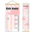 Personalized Kids Name Growth Chart Ruler for Wall Wood Frame Height Measure Chart 13.4x56 in Linen Hanging Height Growth Chart Cute Pink Kids Room Decor