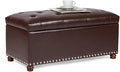 Asense Faux Leather Rectangular Hinged-lid Storage Ottoman, Button Tufted Upholstered Bench, Brown