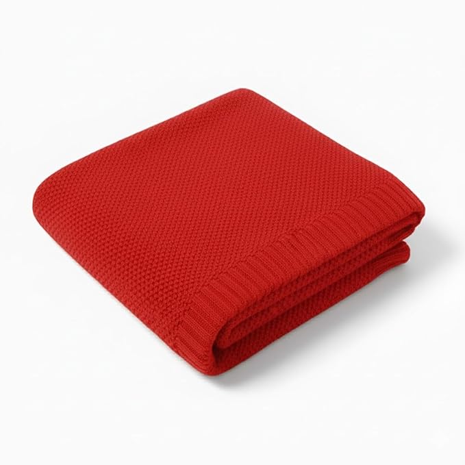 Baby Knit Blanket Soft Cotton Lightweight Newborn Blanket for Crib Stroller Toddler Nursery Shower Gift Cozy Breathable Travel Swaddle Wrap Red 30 x 30 Inches