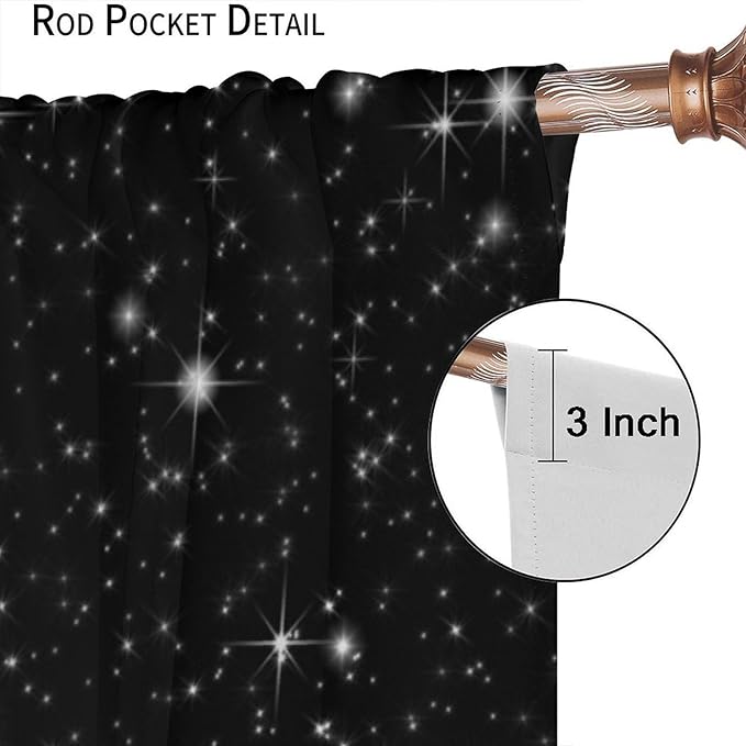 Night Starry Sky Curtain, Black Moon Phase Cloud Stars White New Moon Sparkly Shiny Galaxy Space Lake Fantasy Window Curtains for Kids Boys Girls Room Bedroom Living Room 63" W X 63" L