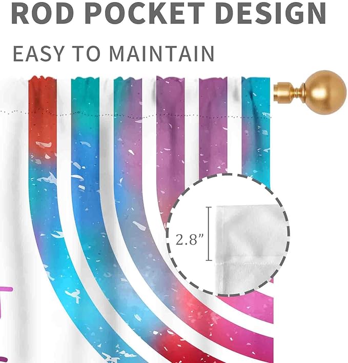Rainbow Curtains for Girls Bedroom, Boho Rianbow Quotes Inspirational Motivational Positive Colorful Galaxy Pink Purple Window Drapery for Baby Kids Living Room Nursery Classroom, 42"x54" Inch