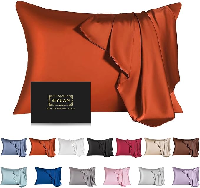 Mulberry Silk Pillowcase for Hair and Skin,Standard Size Cooling Silk Pillow Case with Hidden Zipper,Allergen Proof Dual Sides Soft Breathable Smooth Silk Pillow Cover for Women(Standard,Orange)