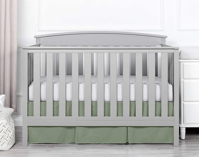 Box Pleated Mini Crib Bed Skirt Premium 100% Cotton 800 Thread Count Nursery Crib Toddler Bedding Crib Bedskirt for Baby Boys or Baby Girls, (24" x 38") + 10" Drop Lenght - Sage Solid