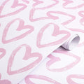 Timeet Pink Heart Wallpaper Peel and Stick Wallpaper Modern Wallpaper Pink White Contact Paper 17.7"x393.7" Self Adhesive Removable Wallpaper for Bedroom Kids Room Wall Decor