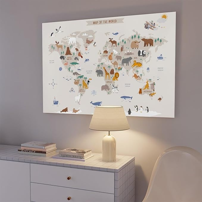 KIPNG Kids World Map - Playroom Animal World Map - Nursery Educational Poster Canvas Poster Wall Art Picture Paintings for Living Room Bedroom Decoration Unframe-style08x12inch(20x30cm)