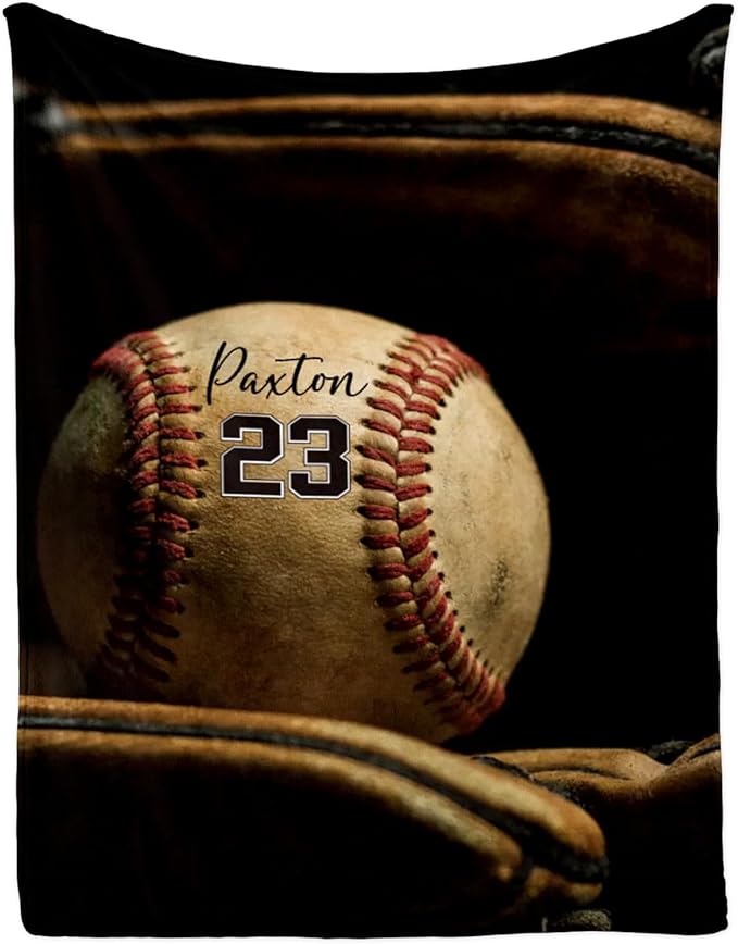 Custom Softball Baby Blanket with Name Number: Personalized Fluffy and Warm Gift for Baby Toddler Kids and Adults Birthday Skin-Friendly Flannel Fabric(60"x80")