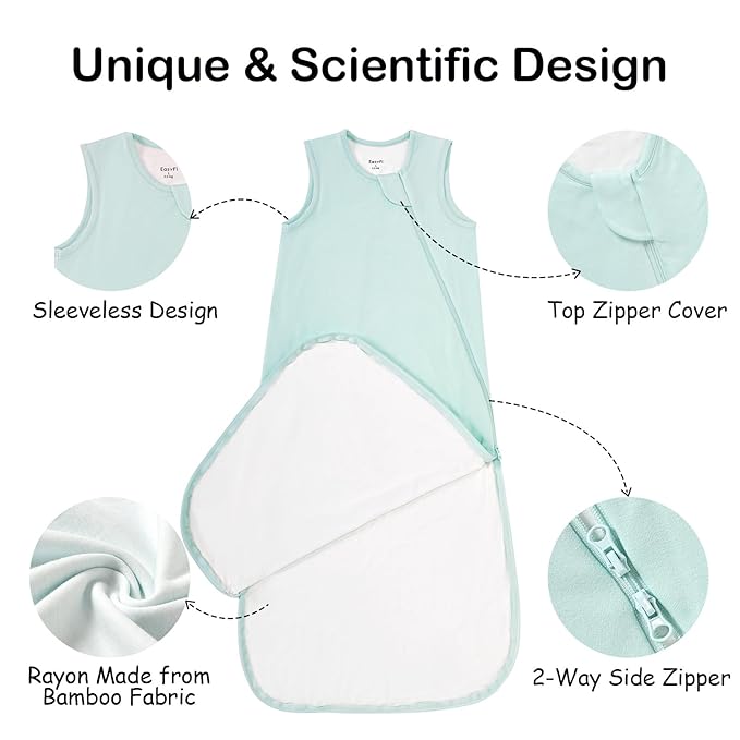 Supersoft Rayon Made from Bamboo Sleep Sack 6-12 Months 0.5 Tog Lightweight Toddler Sleep Sack Baby Wearable Blanket with 2-Way Zipper Summer Unisex Sleeping Bag for Babies - Green