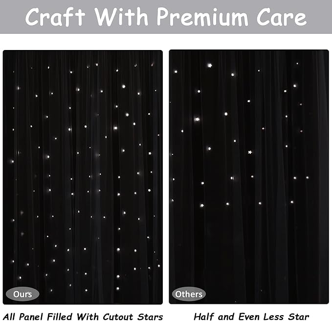Kinryb Kids Blackout Curtains for Bedroom/Living Room/Classroom, Sheer Overlay 95 Inches 2 Panel Set, Double Layer Curtains with Star Cutout for Kids Room(W 52 x L 95 Inches,Silver Grey 2 Pcs)