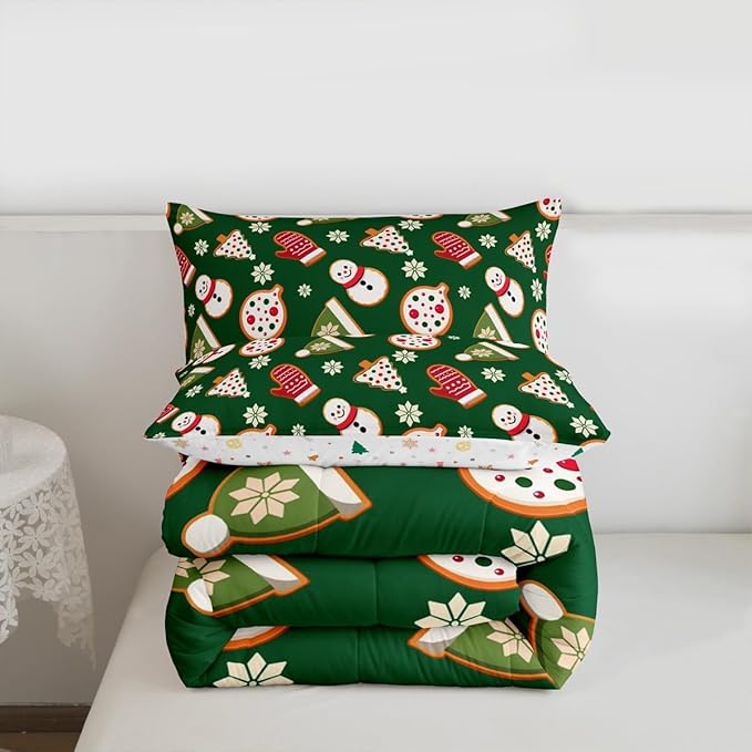 Feelyou Merry Christmas Comforter Set Full Size Snowman Bedding Set for Kids Boys Girls Gloves Cookies Duvet Quilt Snowflake Bedroom Decor Microfiber 3 Pcs with 2 Pillow Cases