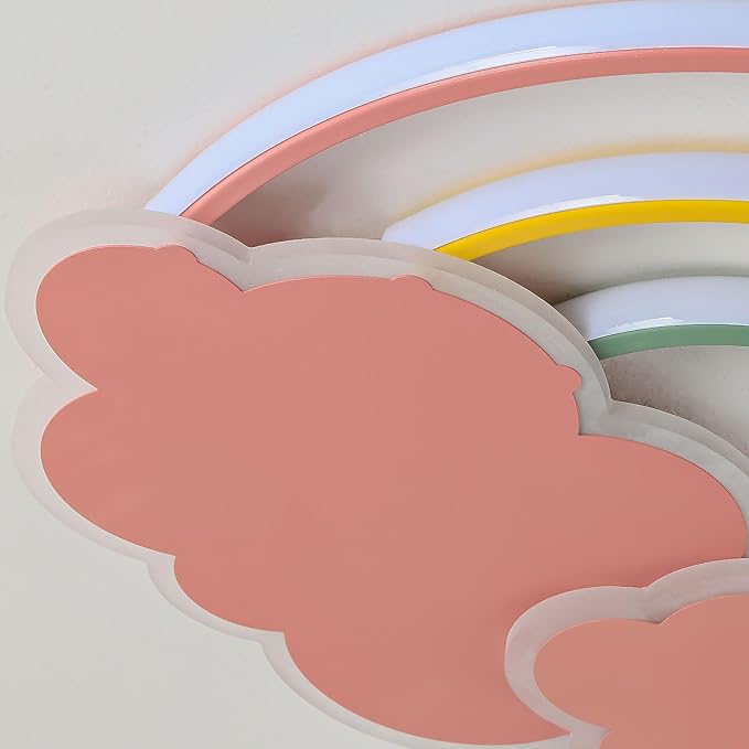 Dimmable LED Flush Mount Ceiling Light Fixture with Remote Control, 19.7Inch 36W Pink Cloud Rainbow Modern Ceiling Lamp for Girl Room Baby Kids Room Bedroom Nursery Dining Room Kitchen
