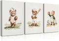 3Pcs Nursery Teddy Bear Canvas Wall Art Vintage Sports Bear Wall Decor Sports Boys'Room Artwork Prints Basketball Football Baseball Painting Pictures for Children's Room Boys' Room (12x16in Canvas)
