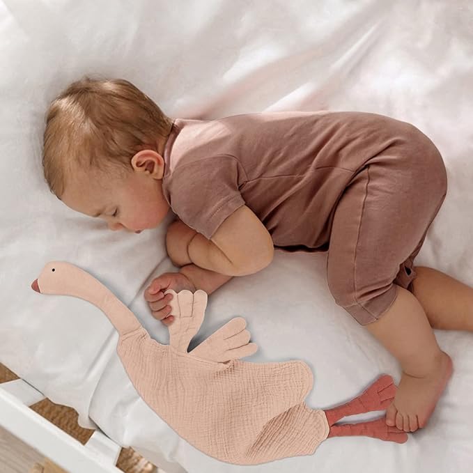 lulumoon Goose Security Blanket: Muslin Lovey for Babies Travel & Daycare - Skin-Friendly Snuggle Toy for Self-Soothe